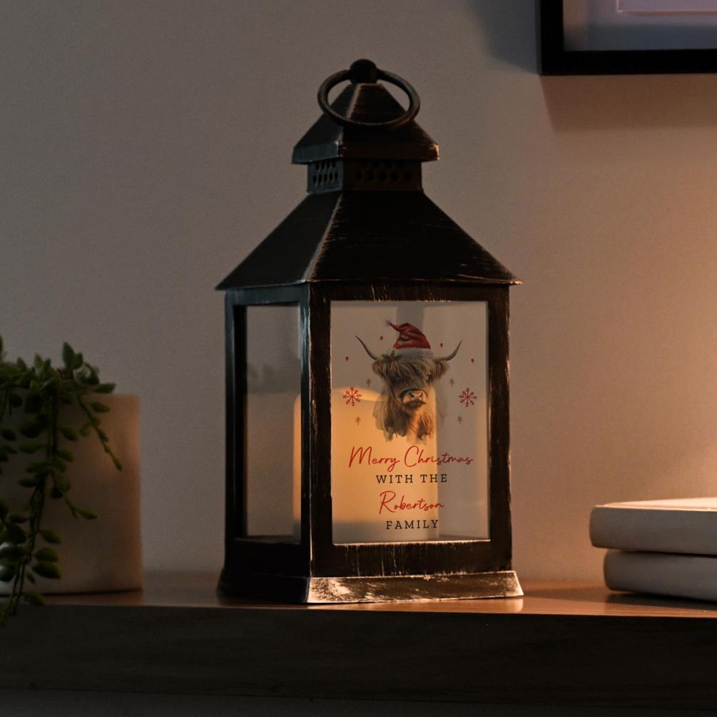 Personalised Highland Cow Christmas LED Lantern Extra Image 3